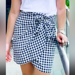 Loft wrap skirt gingham navy white 0